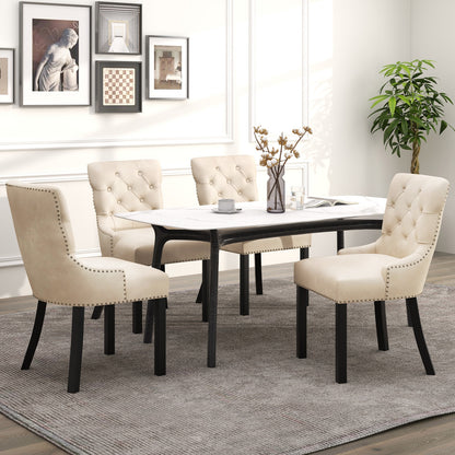 Velvet Tufted Wingback Dining Chairs with Rubber Wood Legs – Set of 2, Beige