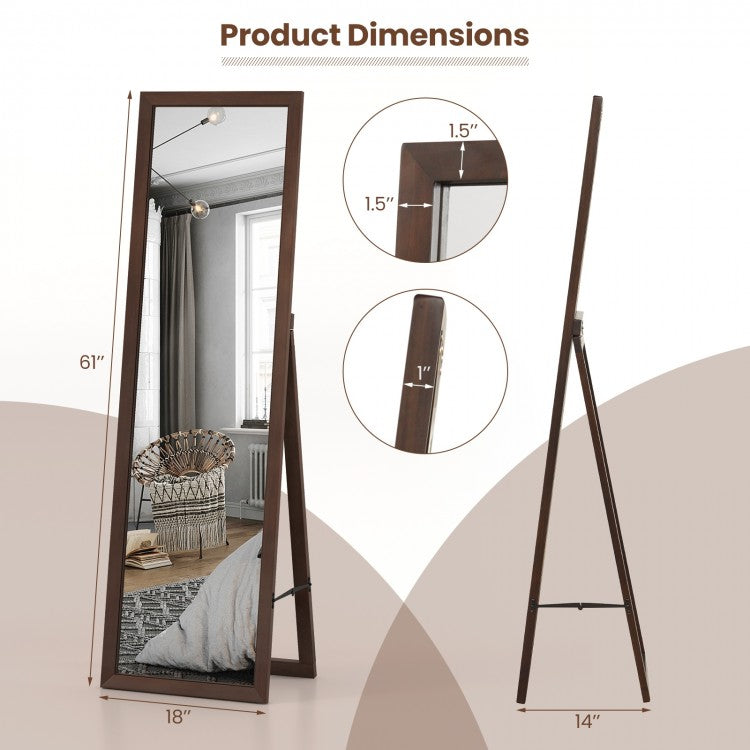 Premium Full Length Mirror with Solid Pine Wood Frame and Stand – 18 x 14 x 61 inches