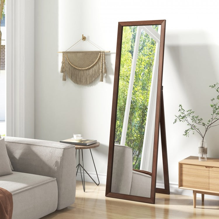 Premium Full Length Mirror with Solid Pine Wood Frame and Stand – 18 x 14 x 61 inches