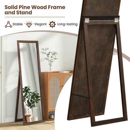 Premium Full Length Mirror with Solid Pine Wood Frame and Stand – 18 x 14 x 61 inches