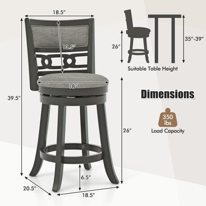 Swivel Bar Chair Set of 1 or 2 with Wooden Frame and 26" Seat Height for Pub or Kitchen