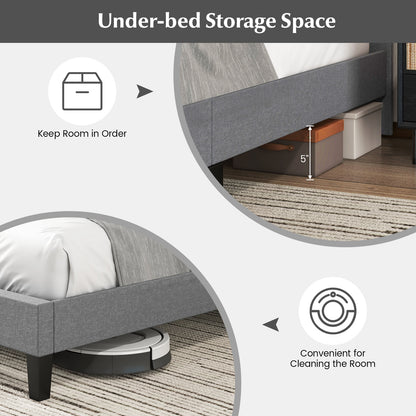 Elegant Upholstered Queen Platform Bed with Stitched Square Headboard in Grey