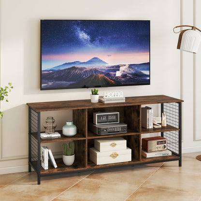 Modern 55 Inch TV Stand with Built-In Charging Station and Open Storage for TVs Up to 65 Inches