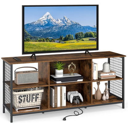 Modern 55 Inch TV Stand with Built-In Charging Station and Open Storage for TVs Up to 65 Inches