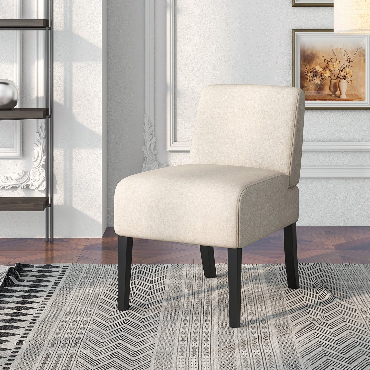 Modern Upholstered Accent Chair with Rubber Wood Legs for Living Room - Beige