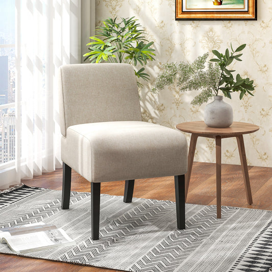 Modern Upholstered Accent Chair with Rubber Wood Legs for Living Room - Beige