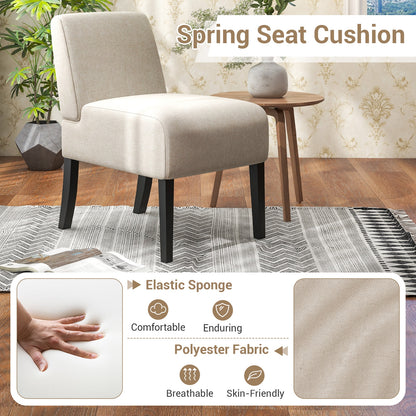 Modern Upholstered Accent Chair with Rubber Wood Legs for Living Room - Beige