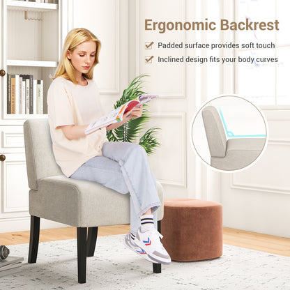 Modern Upholstered Accent Chair with Rubber Wood Legs for Living Room - Beige