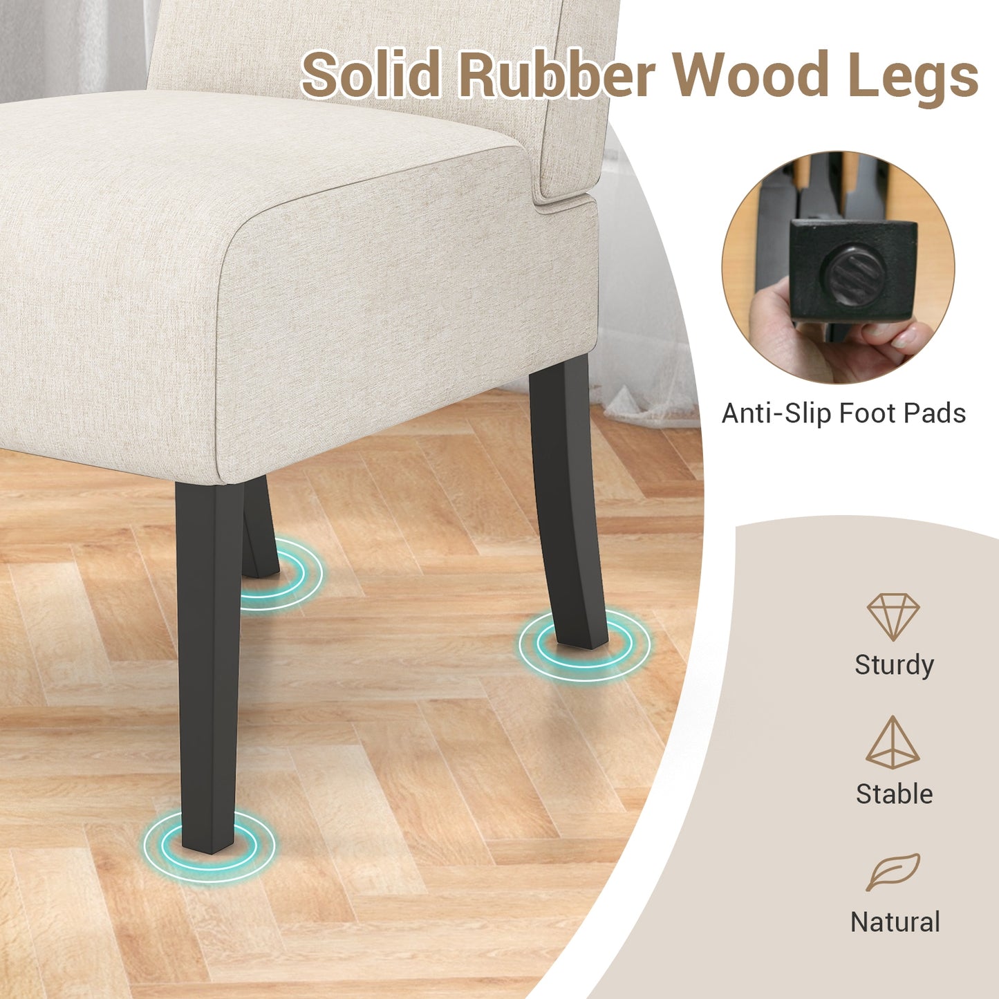 Modern Upholstered Accent Chair with Rubber Wood Legs for Living Room - Beige