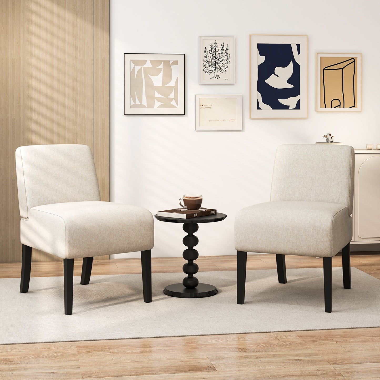 Modern Upholstered Accent Chair with Rubber Wood Legs for Living Room - Beige