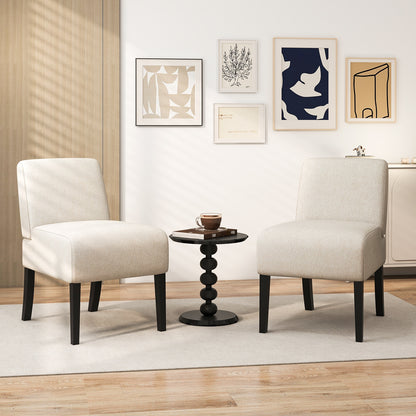 Modern Upholstered Accent Chair with Rubber Wood Legs for Living Room - Beige