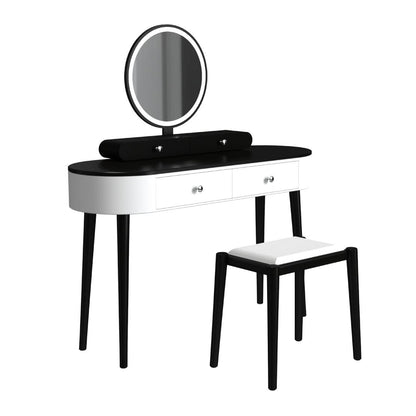 Makeup Vanity Table Set with Adjustable LED Mirror, Cushioned Stool and 4 Storage Drawers – White & Black