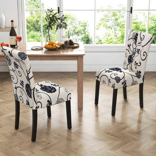 Set of 2 Modern Tufted Dining Chairs with Comfortable Cushioned Seat - White & Blue