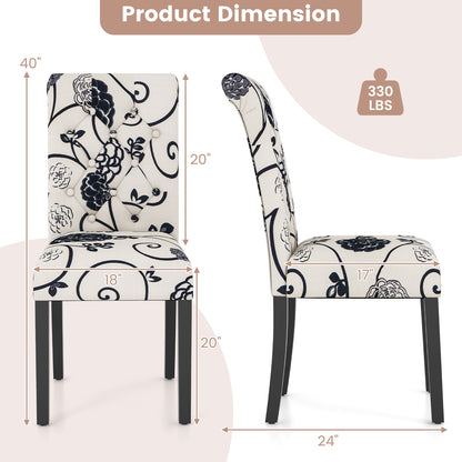 Set of 2 Modern Tufted Dining Chairs with Comfortable Cushioned Seat - White & Blue