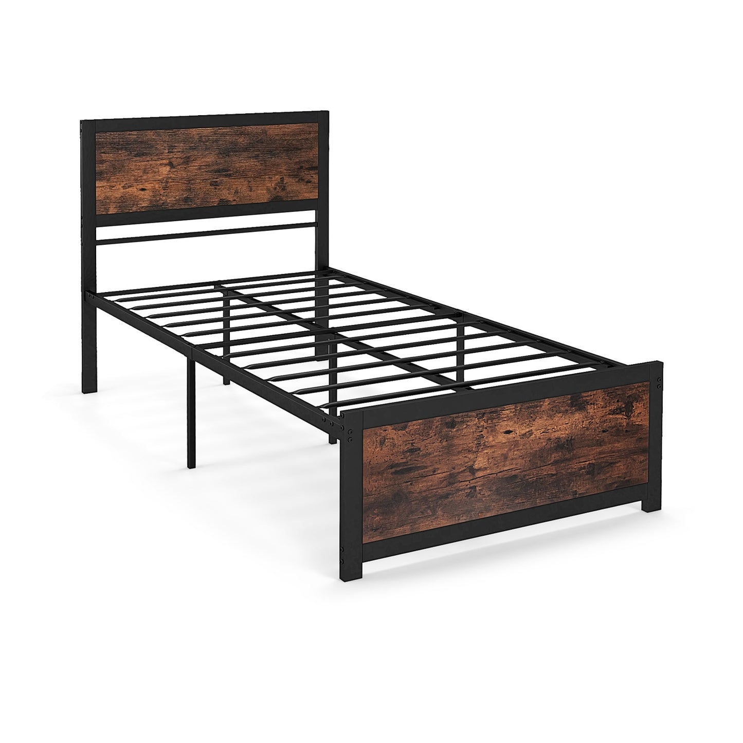 Twin Platform Bed Frame with High Headboard, Quiet Metal Structure and Underbed Clearance