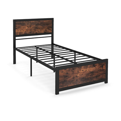 Twin Platform Bed Frame with High Headboard, Quiet Metal Structure and Underbed Clearance
