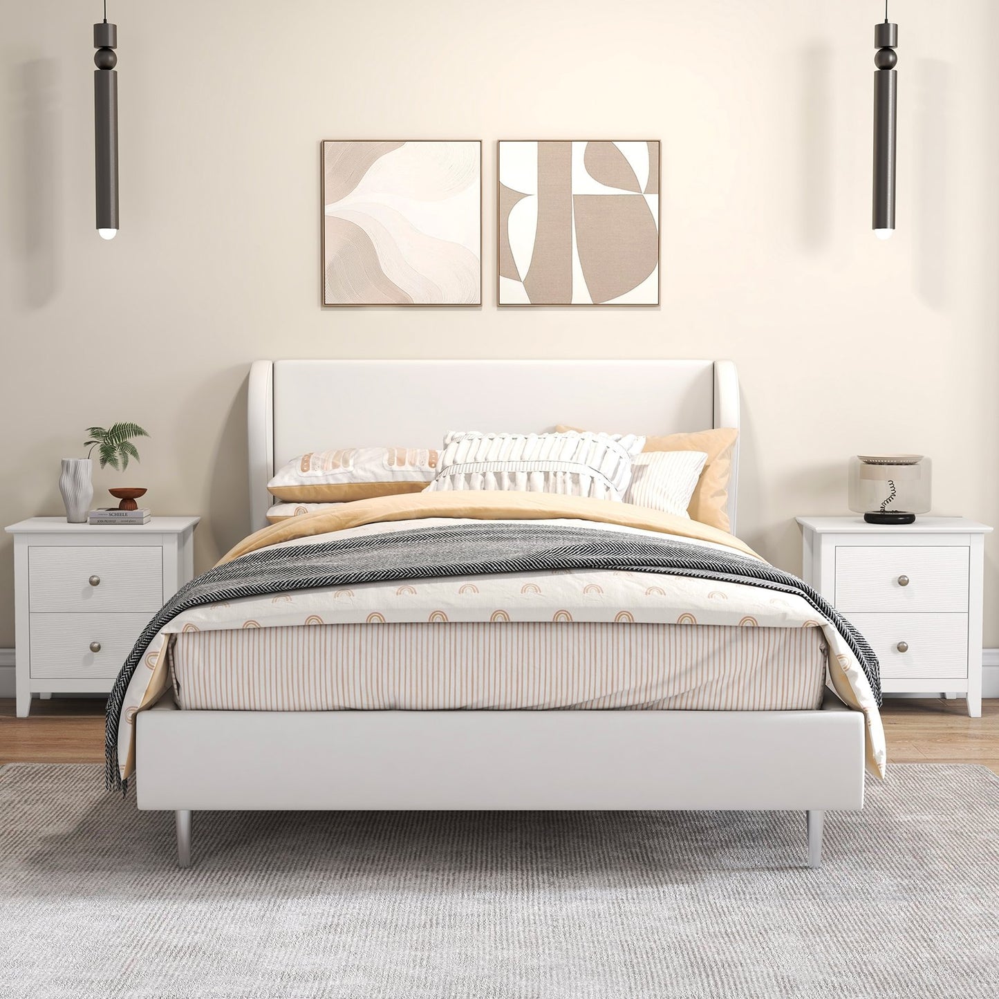 Compact 2 Drawer Nightstand for Small Spaces with Sleek Modern Design in White