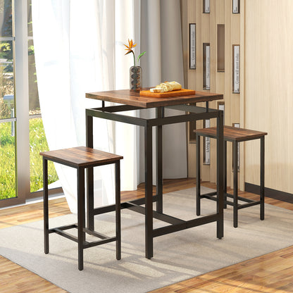 Modern Industrial Pub Table Set with Floating Top and Footrest for Kitchen or Dining Area