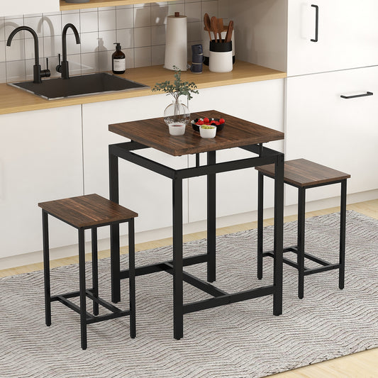 Modern Industrial Pub Table Set with Floating Top and Footrest for Kitchen or Dining Area