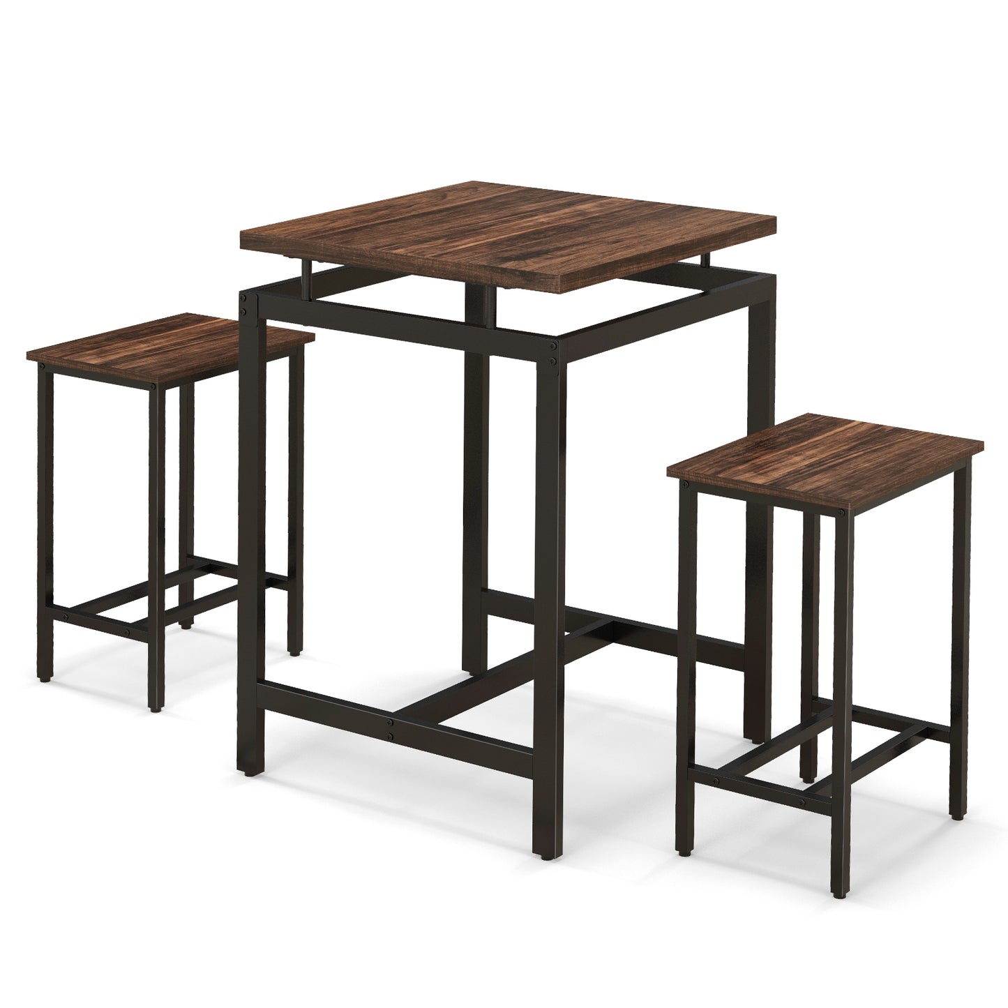 Modern Industrial Pub Table Set with Floating Top and Footrest for Kitchen or Dining Area