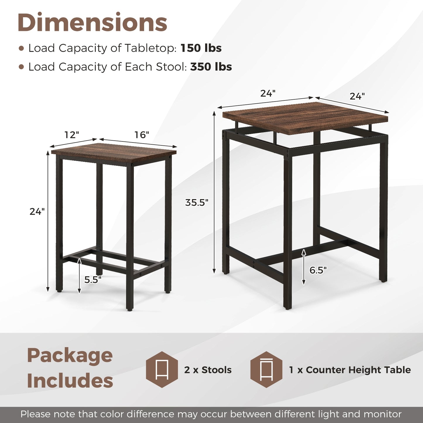 Modern Industrial Pub Table Set with Floating Top and Footrest for Kitchen or Dining Area