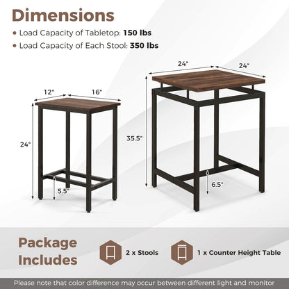 Modern Industrial Pub Table Set with Floating Top and Footrest for Kitchen or Dining Area