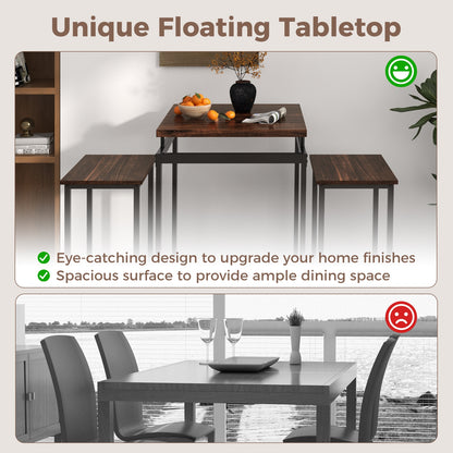 Modern Industrial Pub Table Set with Floating Top and Footrest for Kitchen or Dining Area