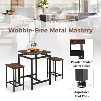 Modern Industrial Pub Table Set with Floating Top and Footrest for Kitchen or Dining Area