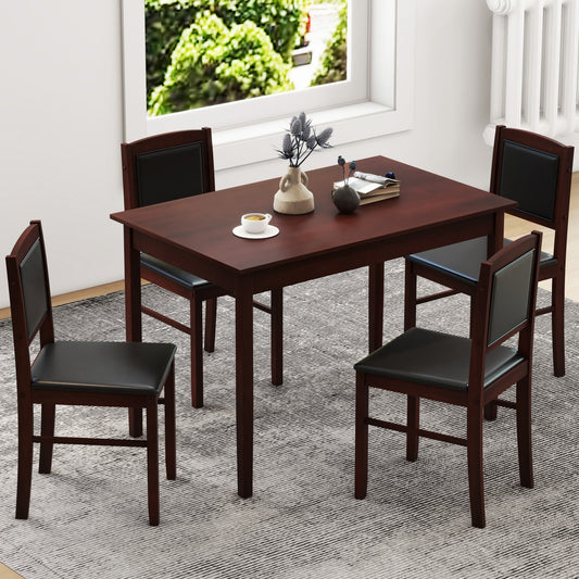 5 Piece Wooden Dining Set with Padded Chairs and Rectangular Table for Small Spaces - Brown