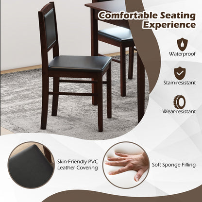 5 Piece Wooden Dining Set with Padded Chairs and Rectangular Table for Small Spaces - Brown