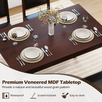 5 Piece Wooden Dining Set with Padded Chairs and Rectangular Table for Small Spaces - Brown