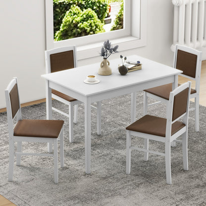 5 Piece Wooden Dining Set with Padded Chairs and Rectangular Table for Small Spaces - White