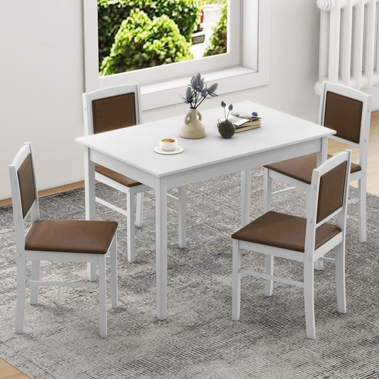 5 Piece Wooden Dining Set with Padded Chairs and Rectangular Table for Small Spaces - White