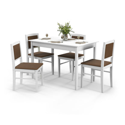 5 Piece Wooden Dining Set with Padded Chairs and Rectangular Table for Small Spaces - White