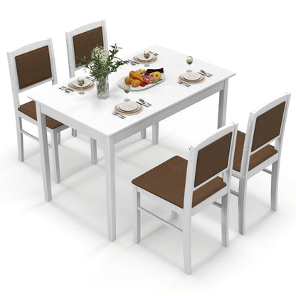 5 Piece Wooden Dining Set with Padded Chairs and Rectangular Table for Small Spaces - White