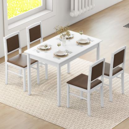 5 Piece Wooden Dining Set with Padded Chairs and Rectangular Table for Small Spaces - White