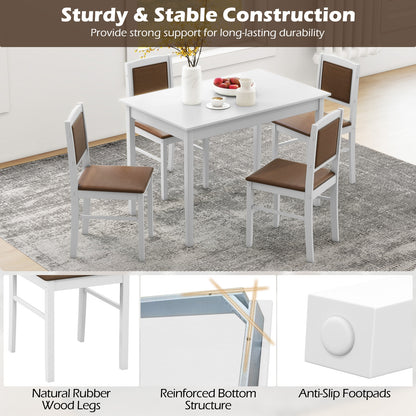 5 Piece Wooden Dining Set with Padded Chairs and Rectangular Table for Small Spaces - White