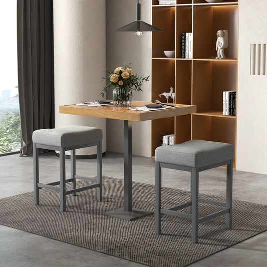 Set of 2 Saddle Bar Stools with Cushioned Seat and 24.5" Height, Grey