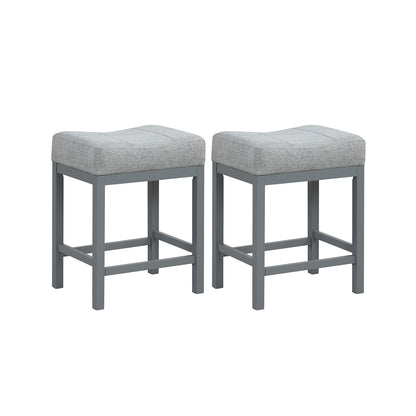 Set of 2 Saddle Bar Stools with Cushioned Seat and 24.5" Height, Grey