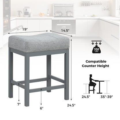 Set of 2 Saddle Bar Stools with Cushioned Seat and 24.5" Height, Grey