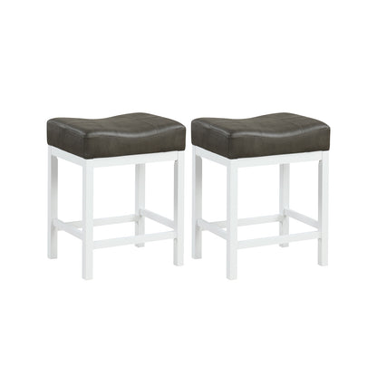 Set of 2 Saddle Bar Stools with Cushioned Seat and 24.5" Height, White