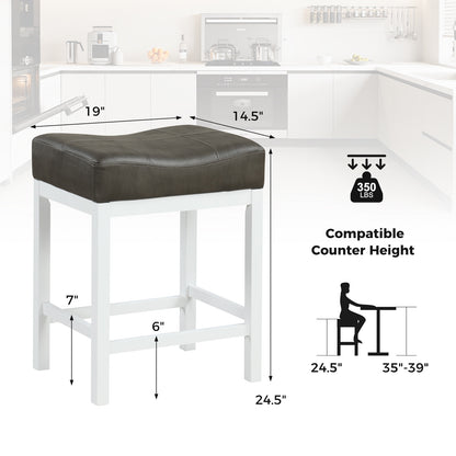 Set of 2 Saddle Bar Stools with Cushioned Seat and 24.5" Height, White
