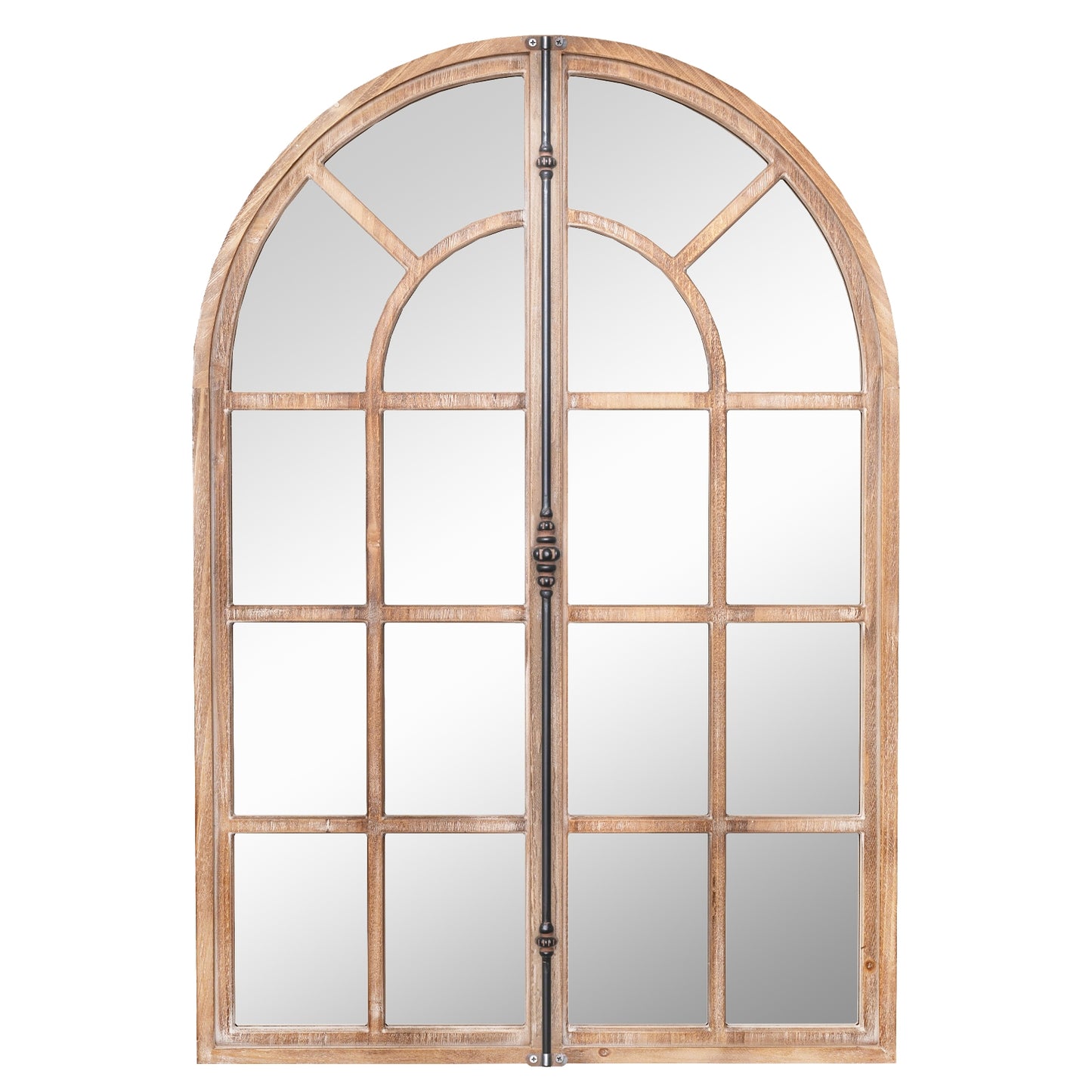 Rustic Arched Window Pane Farmhouse Wall Mirror with Wooden Frame