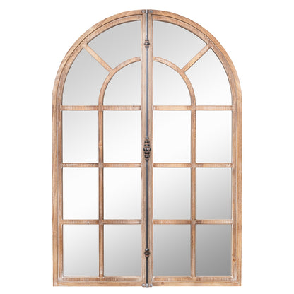 Rustic Arched Window Pane Farmhouse Wall Mirror with Wooden Frame