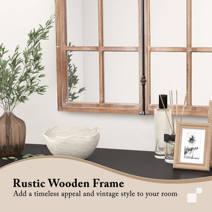 Rustic Arched Window Pane Farmhouse Wall Mirror with Wooden Frame
