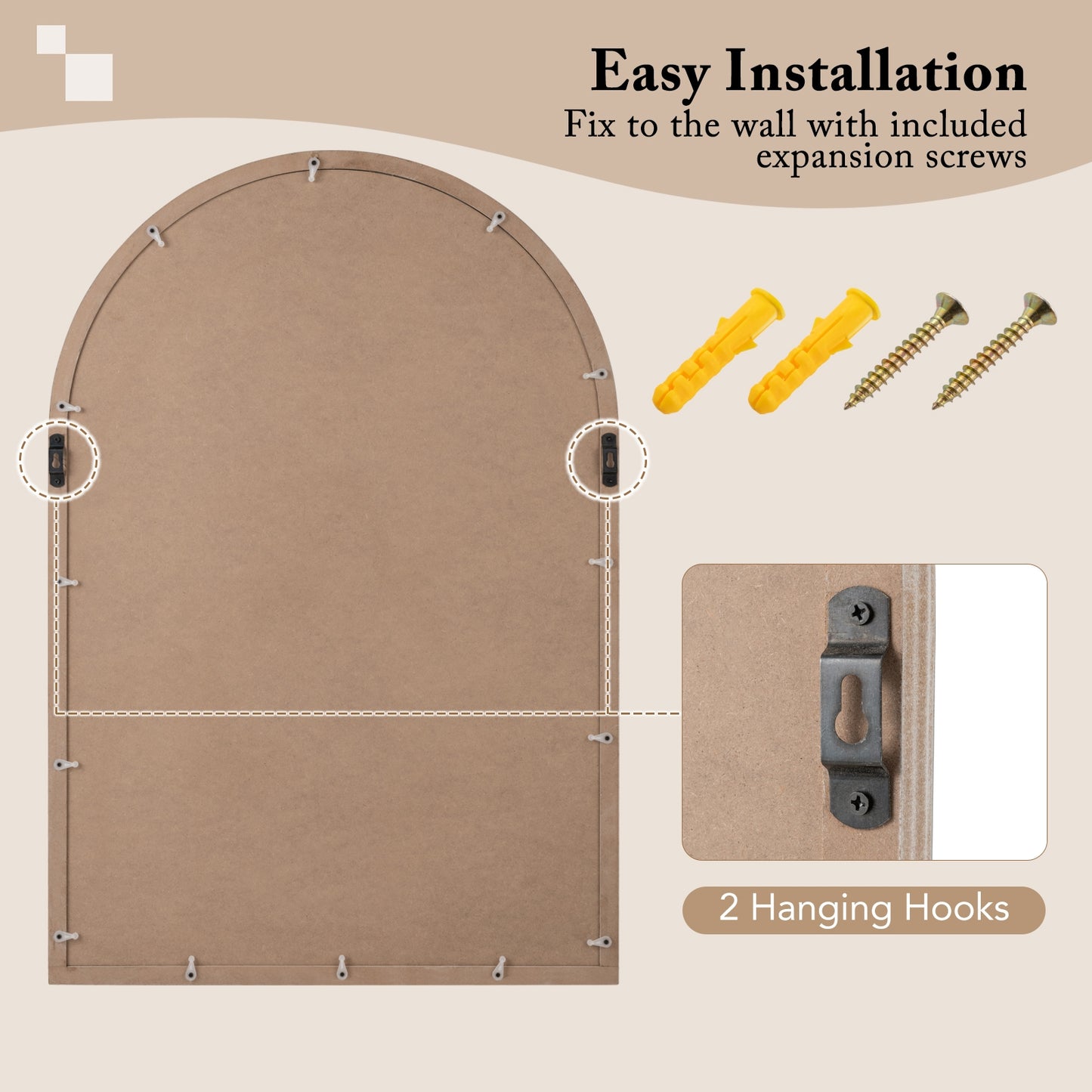 Rustic Arched Window Pane Farmhouse Wall Mirror with Wooden Frame