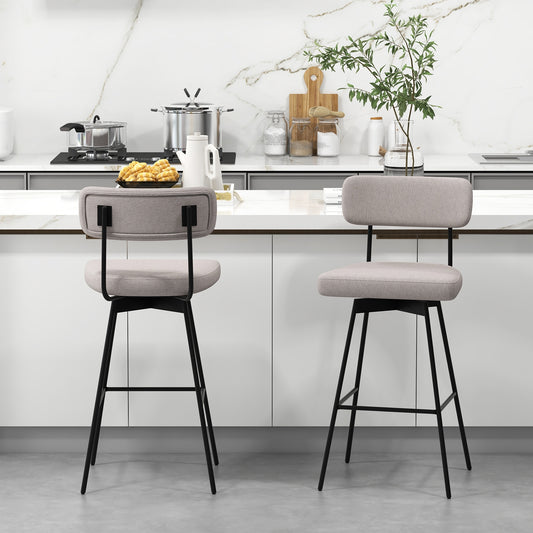 Set of 2 29 Inch Upholstered Swivel Bar Stools with Comfortable Backrest - Beige