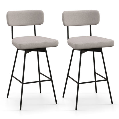 Set of 2 29 Inch Upholstered Swivel Bar Stools with Comfortable Backrest - Beige