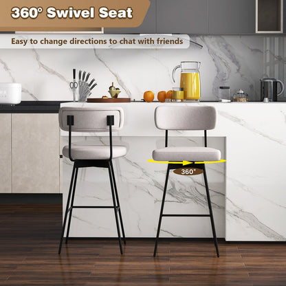 Set of 2 29 Inch Upholstered Swivel Bar Stools with Comfortable Backrest - Beige