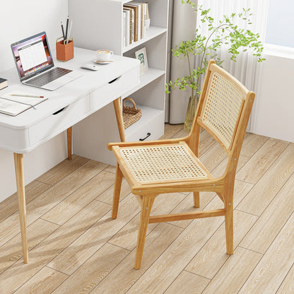 Teak Wood Rattan Dining Chair with Natural Cane Backrest